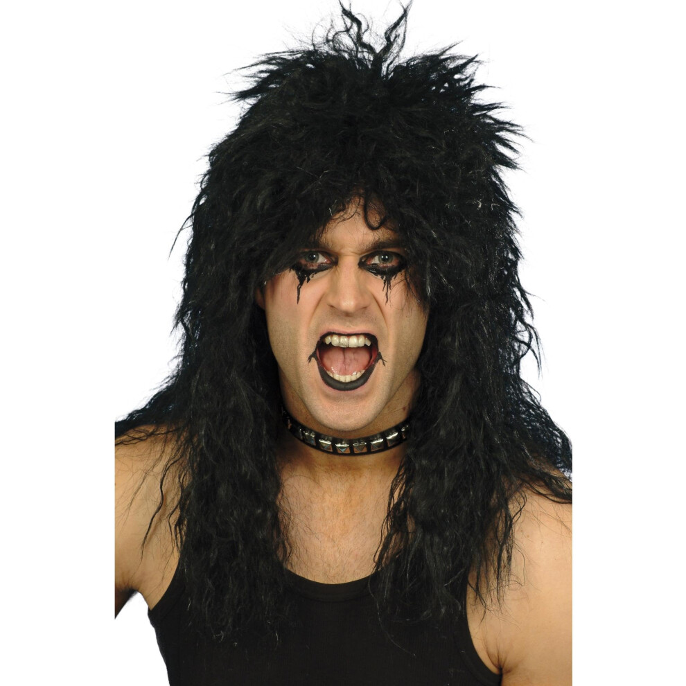 HARD ROCKER WIG, BLACK Long Tousled, 1980's Fancy Dress, 1980s Dress Up Wigs