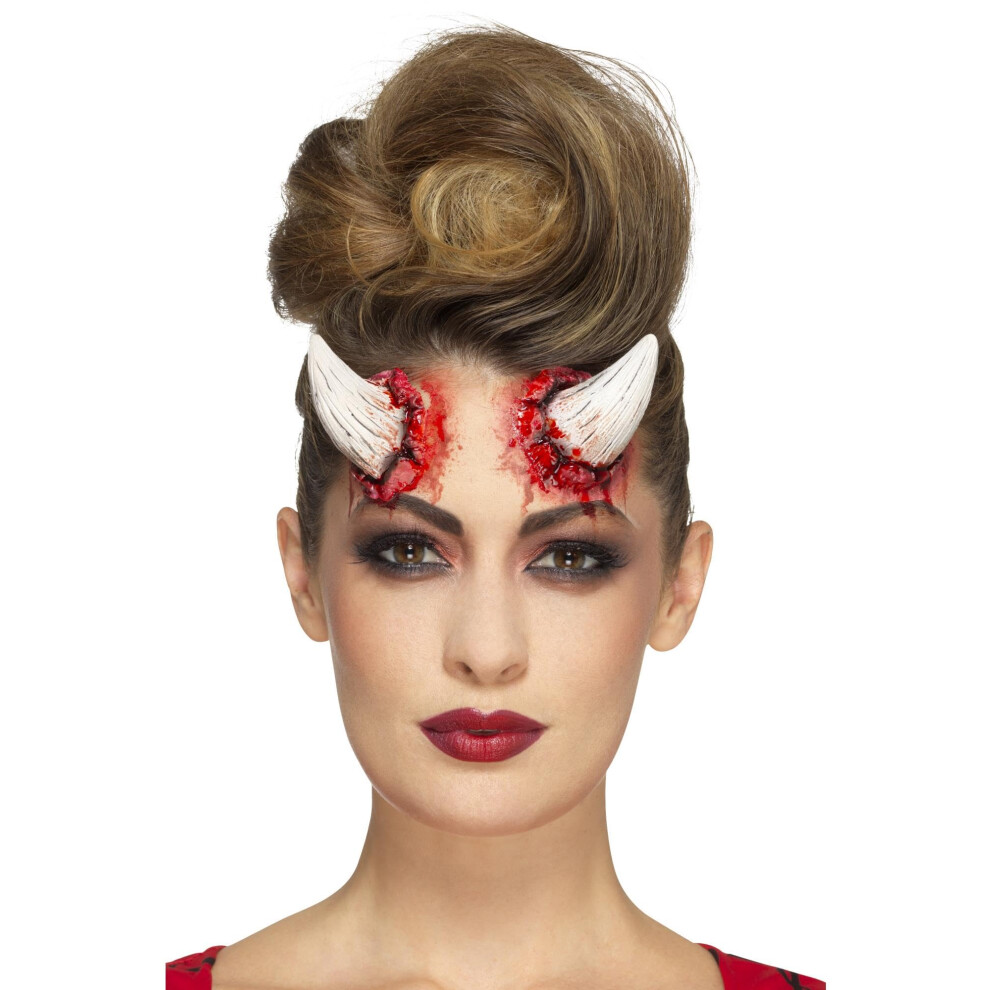 Smiffy's Make-Up Fx, Latex Devil Horn Prosthetics, With Adhesive, Cosmetics And Disguises Fancy Dress, Devil Dress Up Cosmetics & Disguises.
