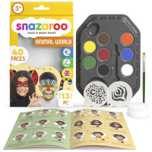 Animal World Face Painting Palette Kit for Kids & Adults, 8 Colours, 13pcs, Stencils, Brush, Sponge, Guide, Water Based, Easily Washable, Non-Toxic,