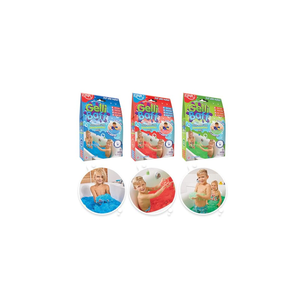 3 x Gelli Baff Bundle from Zimpli Kids, Blue, Red & Green, Magically turns water into thick, colourful goo, Messy & Sensory Outdoor & Indoor Fun, Bath