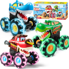 3 Pack Monster Truck Toys for Boy Girl Age 1 2 3 4 5 6, Motion Activated Light-Up Cars, Monster Treads Lightning Wheels, Baby Gift- Pull Back Friction