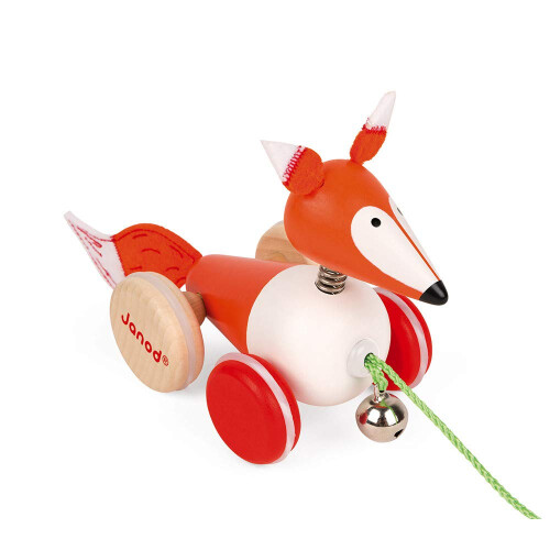 Janod J08191 Wooden Pull-Along Animal, Fox - Plush Soft Toy 1