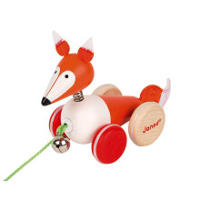 J08191 Wooden Pull-Along Animal, Fox - Plush Soft Toy