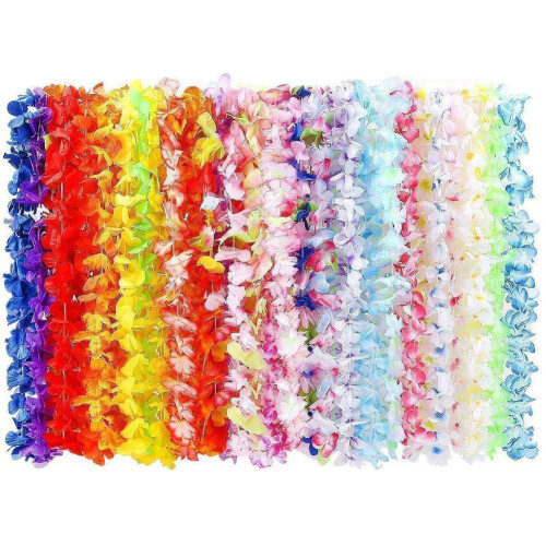 50pcs Hawaiian Leis Decorations, Hawaiian Leis Bulk Flower Necklaces Luau Party Decor, Colorful Hula Dance Celebration Tropical Summer Beach Pool Parties, Hawaiian Flower Leis For Party Favors Decor - View #9