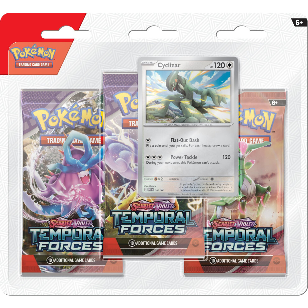New Pokémon Tcg: Scarlet & Violet—Temporal Forces Triple Pack – Cyclizar (3 Booster Packs & 1 Foil Promo Card)