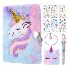 Unicorn Secret Diary for Girls Plush Lockable Journal with Wallet, Bracelet, Pen & Stickers Gift Set for Ages 6-13
