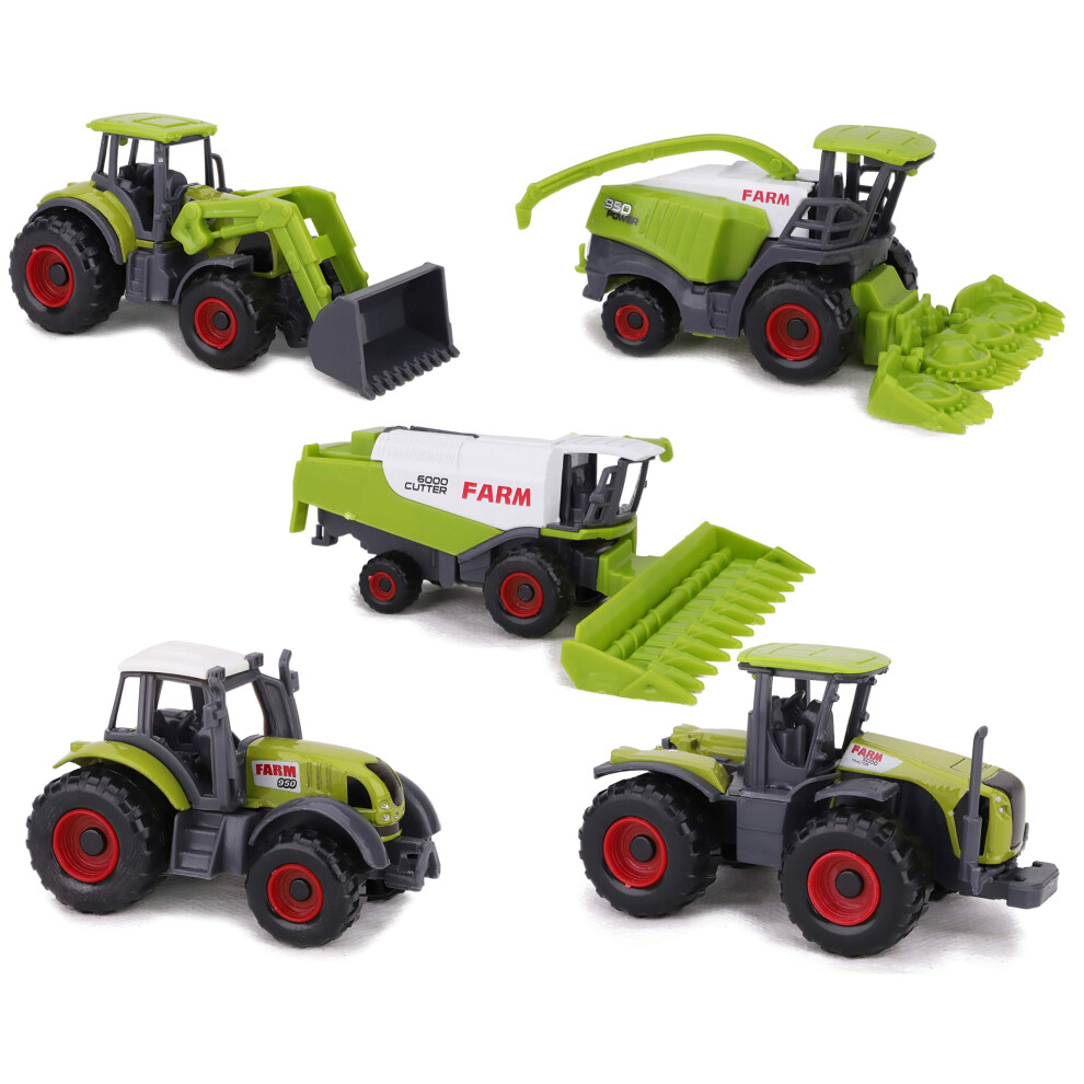 Toyland Set of 5 Green Die Cast Metal Farm Machinery Toys - Approx 4.5cm Each - Includes Tractors,Combine Harvesters & More!