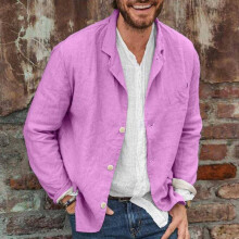 (PINK, 5XL) Men's Blazer Solid Color Cotton Jacket Plus Size
