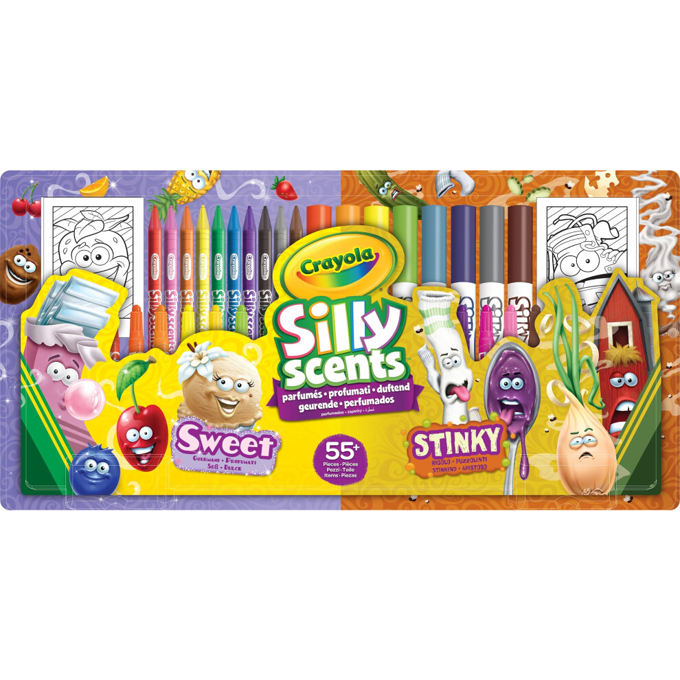 Silly Scents Activity Set | 55 Pieces of Sweet & Stinky Colouring Fun! | Includes Pencils, Crayons, Markers & Colouring Cards! | Suitable for Kids