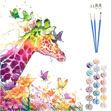 DIY Fabric Decorating Kits, ABEUTY Paint by Numbers Giraffe Animal Butterfly 16x20 inches Number Painting Wall Art