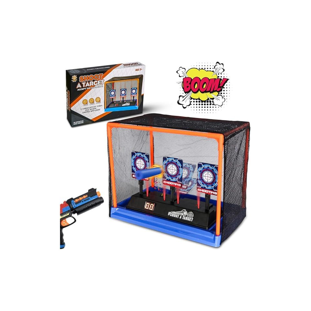 Electronic Shooting Target Scoring Auto Reset Digital Targets for Nerf Guns Toys with a Support Cage & Net, Christmas Birthday Gifts Toy for Kids-Boys