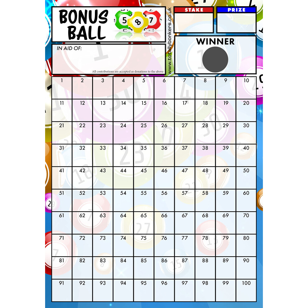 Totally Bonkers - Bonus Ball Fundraising Scratch Cards - 100 Square - A4 (297X210mm) - 5 Pack - Tb0074 - Blind Card