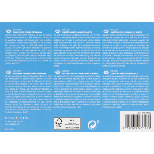Talens Van Gogh Akvarel Pastcard Pad Sort med 25 ark 2
