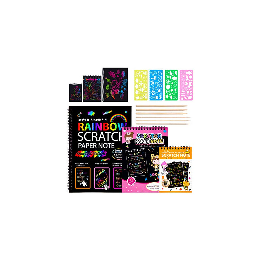 3 Packs Scratch Art Notes for Kids, Magic Scratch Paper DIY Art Crafts Set for Girls Boys Birthdays Party Gift