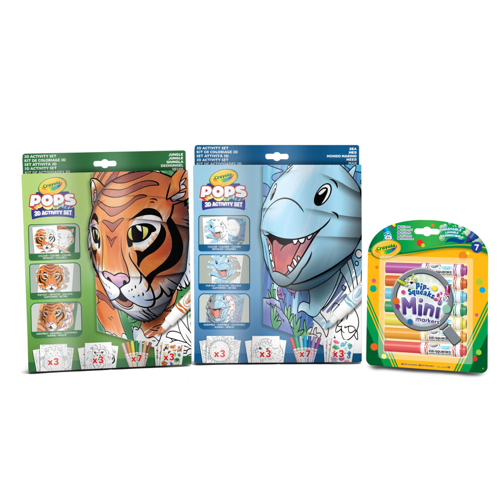 POPS 7604 3D Activity Set for Colouring and Creating 3D Drawings, Jungle, Sea World and 7 Markers - Creative Activity and Gift for Children, 6 Years