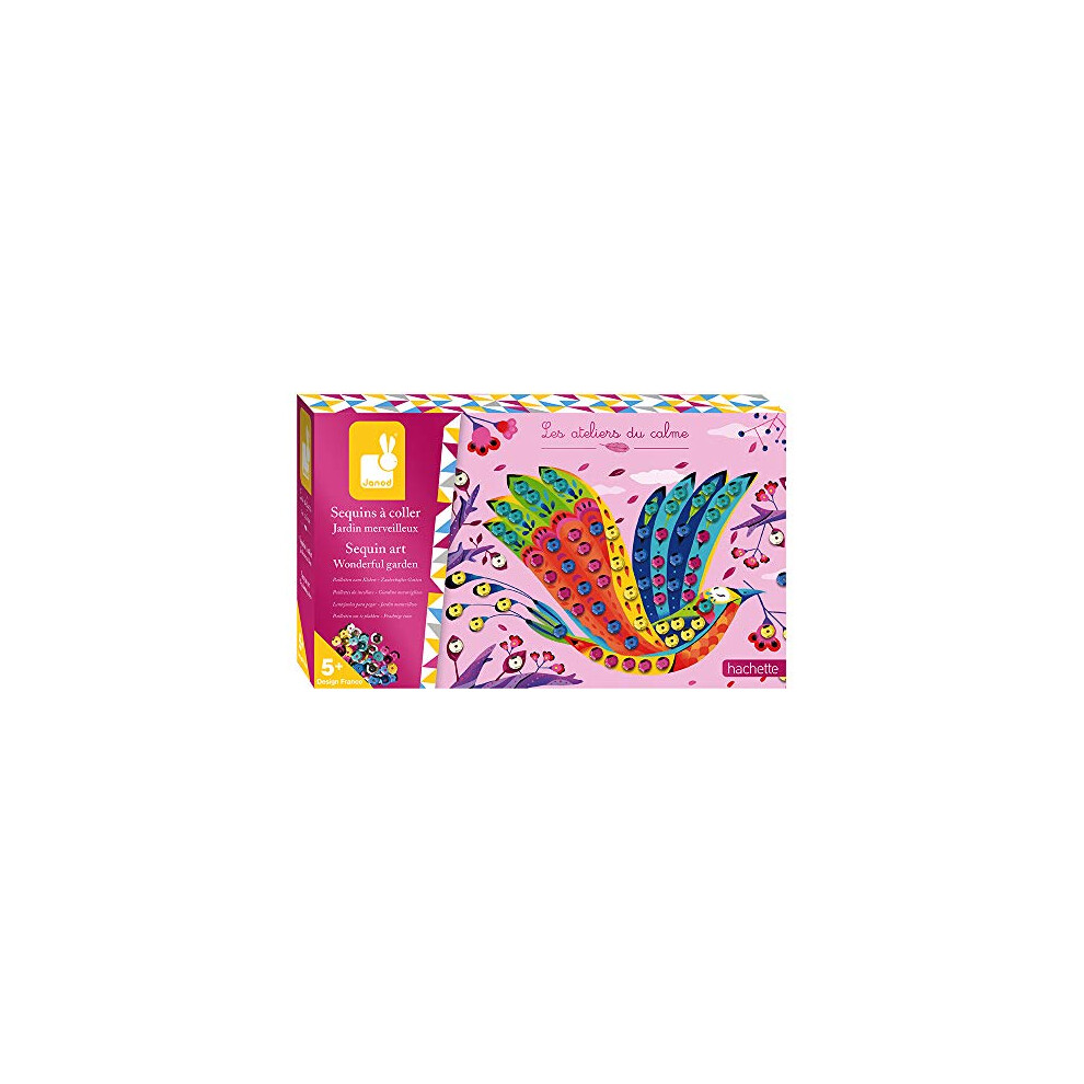 Janod - Wonderful Garden Stick-On Sequin Set - Les Ateliers Du Calme - Childrens Creative Leisure Kit - Encourages Fine Motor Skills And Creativity