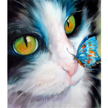 Paint by Numbers for Adults Beginners Cute Kitten Cat & Butterfly 16x20 inch Linen Canvas Acrylic DIY Number Painting Kits Wall Art Decor Gifts