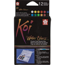 Aquarelas - SAKURA - Koi - 12 cores - Compactas - Pincéis de água incluídos
