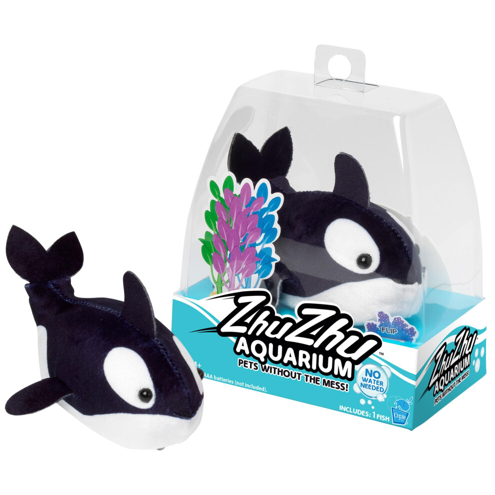 Zhu Zhu Pets | Zhu Zhu Aquarium Toy Fish - Flip | Interactive, Collectible Pet with Sounds and Movement | Electronic Pets | Ages 4+, Black & White