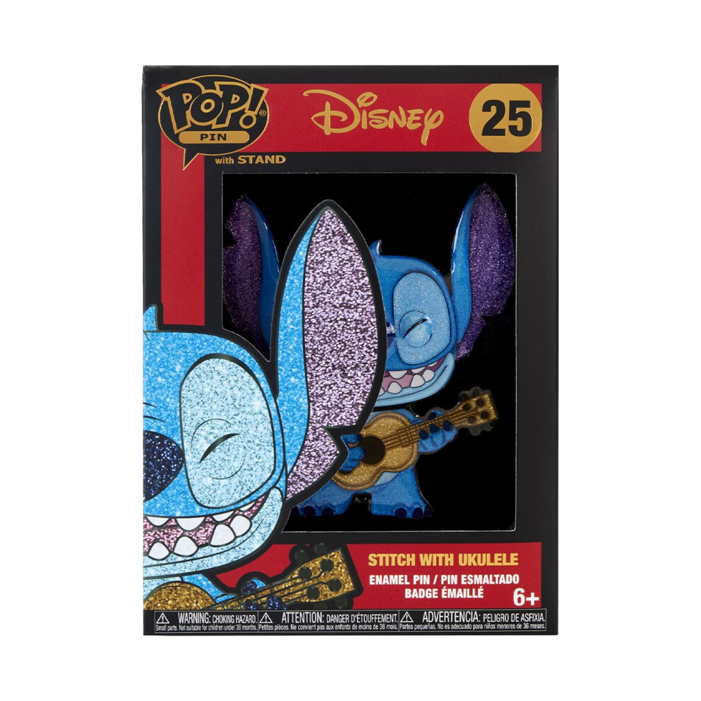 Large Pop! Enamel Pin Disney: Lilo and Stitch - Stitch With Ukulele - Disney: Lilo & Stitch Enamel Pins - Cute Collectable Novelty Brooch - for