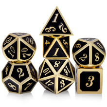 Dndnd Metal Dice Set D&D 7 Die Metal Polydral Dice Set avec bote en mtal cadeau et numro d'or pour DND Dungeons and Dragons Role Playing (noir et or)