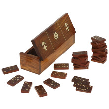 Wooden Handcrafted Domino Game Set Decorative Storage Box With Brass Inlay Size 7.75x2x2 Inches