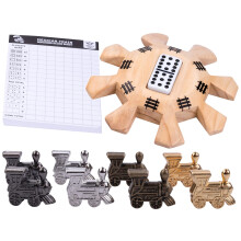 - 250112 - Dominoes mexican train or accessories (1 Wooden Station + 8 Metal Locomotives + Score Pad)