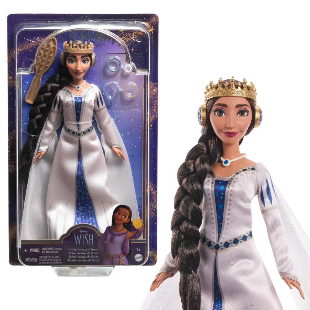 Disney Wish Queen Amaya of Rosas Fashion Doll, Posable Doll in Removable Outfit & Shoes with Accessories, HRC11