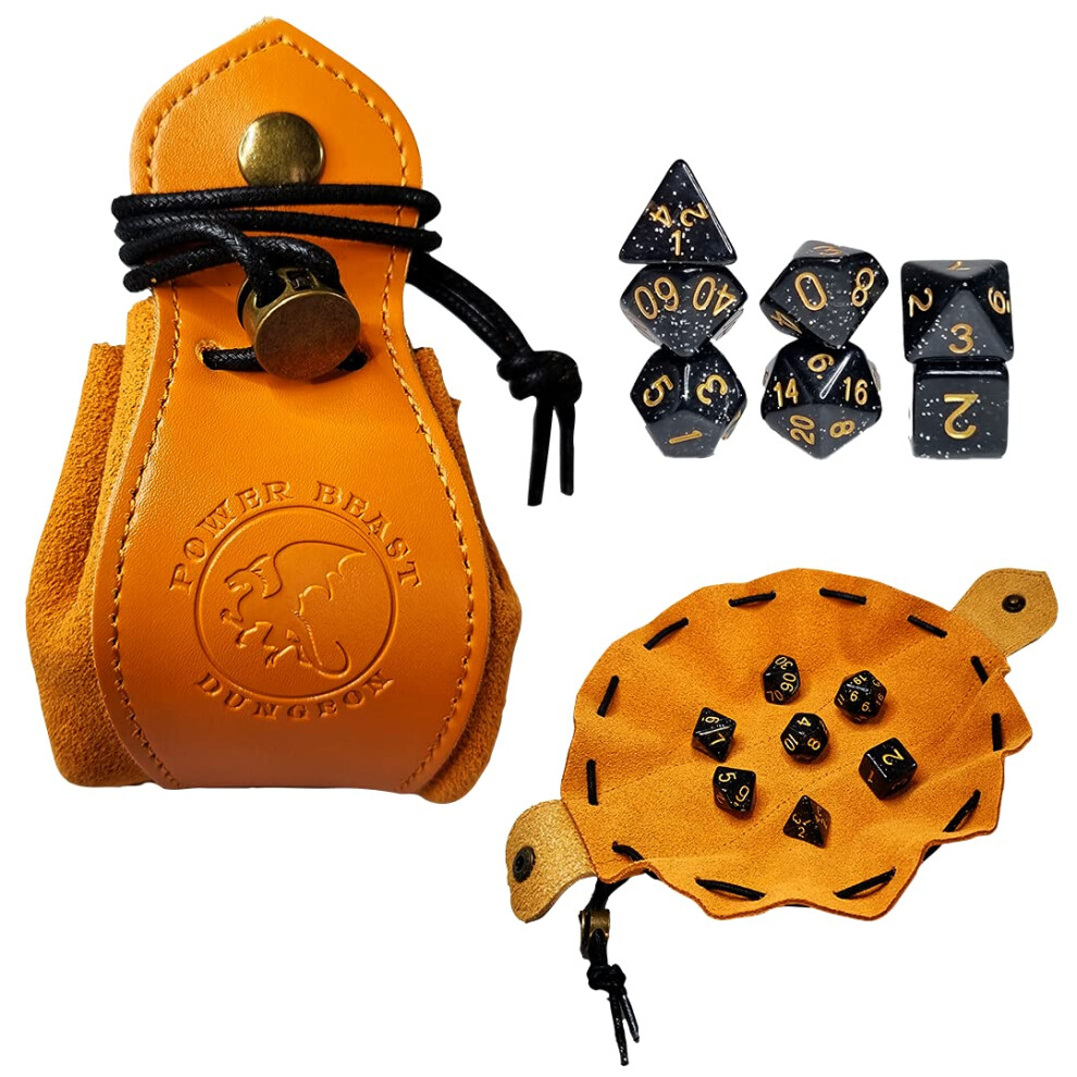 Photos - Other Toys Dungeon Dice Bag + 7 Pcs Dice Set, Tray with Button Genuine Leather, Dice Tray, Storage Bag for D&D Dices, Holder Dice Rolli