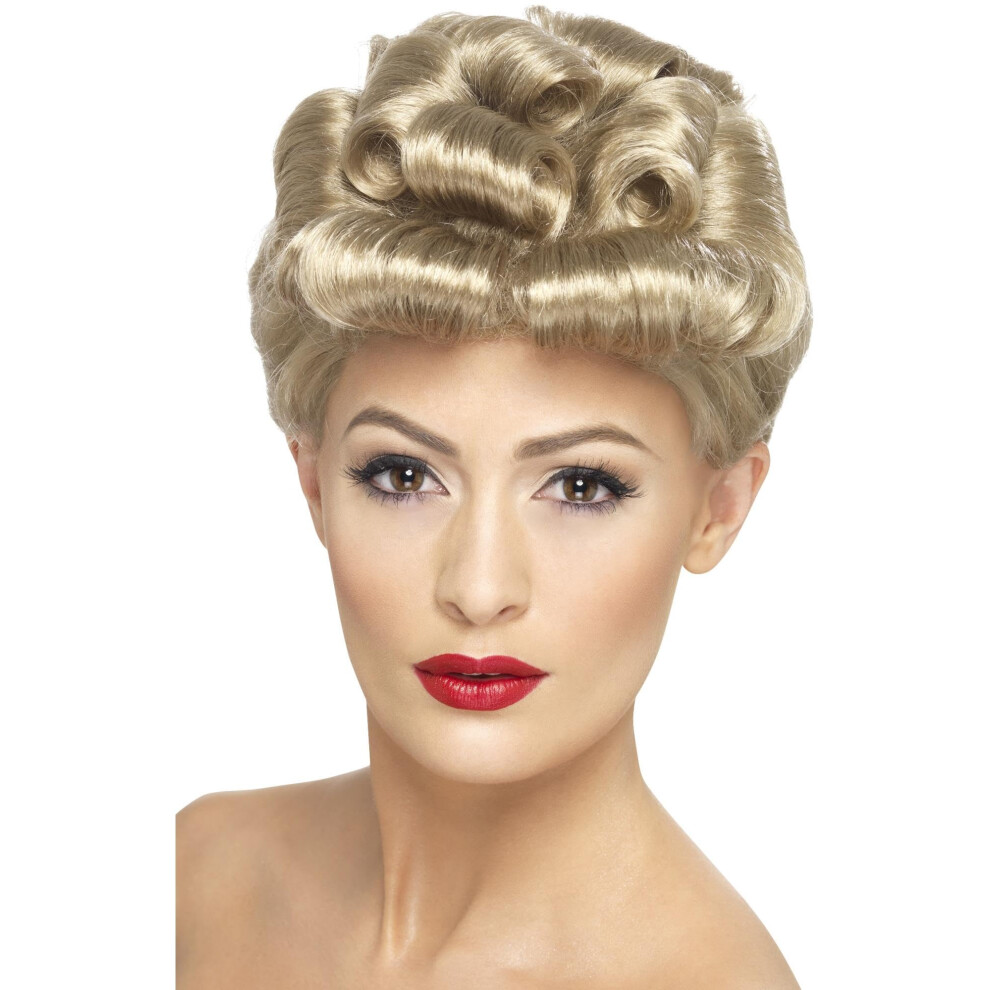 40s Vintage Wig, Blonde with Curls, 1940's Wartime Fancy Dress, 1940s Dress Up Wigs