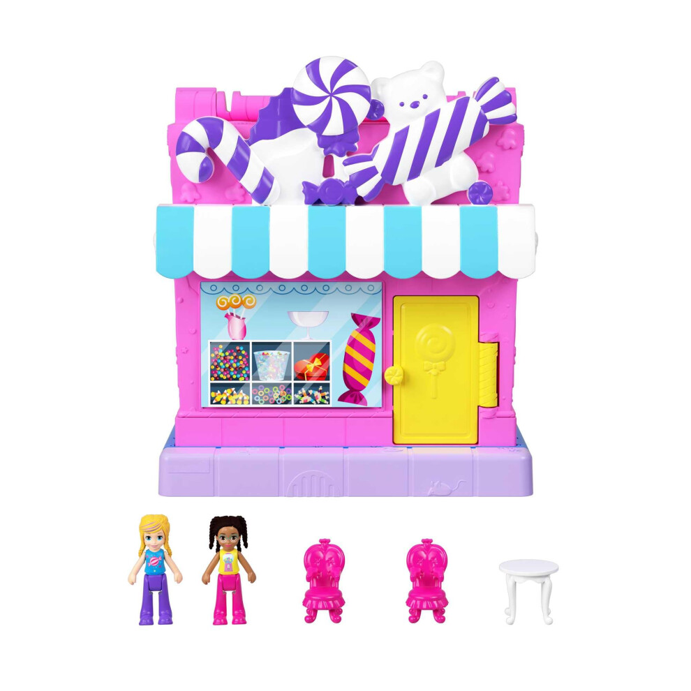 Pollyville Sweet Store Dolls and Playset, Mini Toys with 2 Micro Dolls and 3 Accessories, HNB03