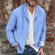 (BLUE, 5XL) Men's Blazer Solid Color Cotton Jacket Plus Size