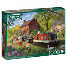 -Falcon de Luxe Countryside Locks 1000-Piece Jigsaw Puzzle - Daniel Rodgers Illustration - Tranquil Summer Scene - Premium Recycled Board -