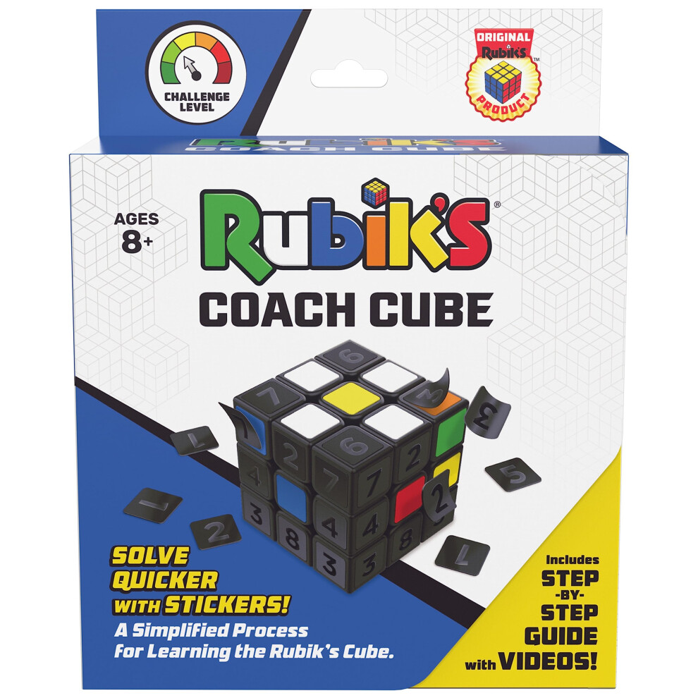 Rubik's Coach Cube, Learn to Solve 3x3 Cube with Stickers, Guide and Videos | Stress Relief Fidget Toy | Adult Toy Fidget Cube | for Ages 8 and up