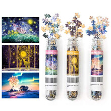 LUUFAN Pack de 3 Mini Casse-têtes 150 Pièces pour Adultes Puzzle 6 x 4 Pouces Jouets de Décoration (Ciel Nocturne, Élan, Ours Polaire)
