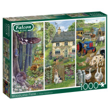 -Falcon de Luxe Woodland Farm 1000-Piece Jigsaw Puzzle-Fiona Osbaldstone Illustration -Picturesque Triptych of Woodland Animals -Premium Recycled