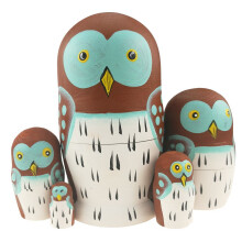 Set of 5 Adorable Cartoon Mini Wise Smart Owl Novelty Doll Animal Nesting Dolls Wooden Stacking Toy Handmade Matryoshka Doll Kids Toy Gifts Owl
