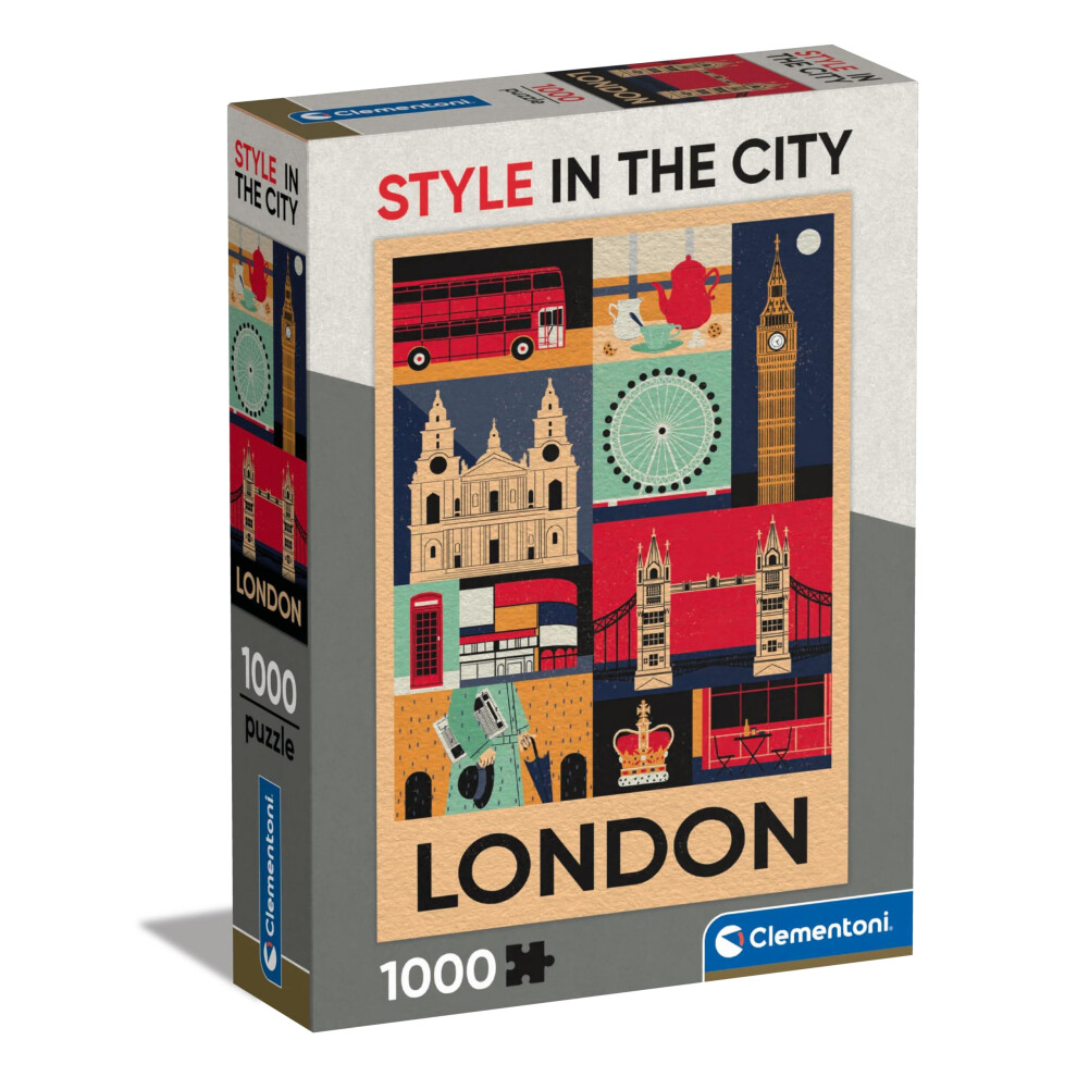 39844 Jigsaw 1000 Pieces Style Adults 14-99 Years, Gift for Men/Women, Illustrated City, London, Um, Puzzle Art, Made in Italy, Multicolor