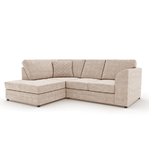 (Beige, 4 Seater Left Hand Facing Corner) Quilted Chenille Fabric Fullback Corner Sofa Range