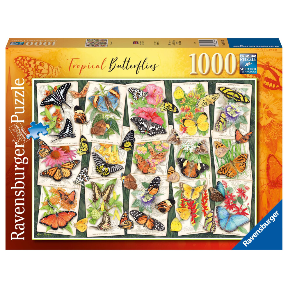 Tropical Butterflies 1000 Piece Jigsaw Puzzles for Adults and Kids Age 12 Years Up - Animals & Wildlife