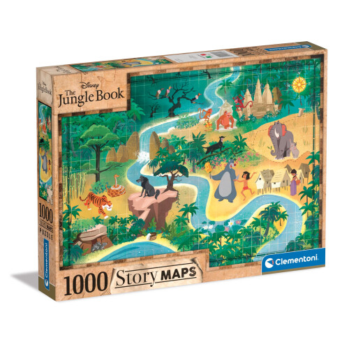 Clementoni 39816 The Jungle Book Jigsaw Disney Story Maps 1000 Pieces-Puzzle For Adults 14-99 Years, Gift For Men/Women, Made In Italy, Multicolor
