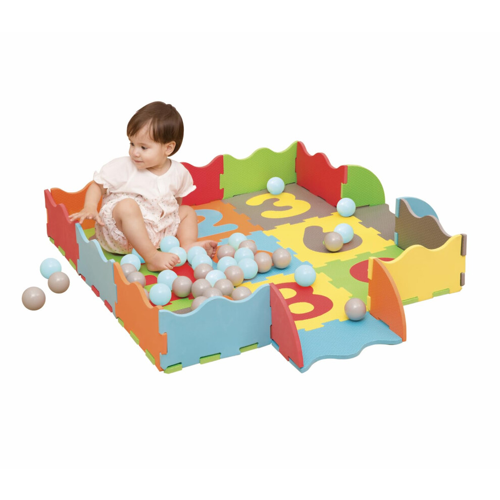 Interlocking Foam Play Mats with 40 Ball Pit Balls - Multi Colour Soft EVA Baby Floor Tile Puzzle Mat