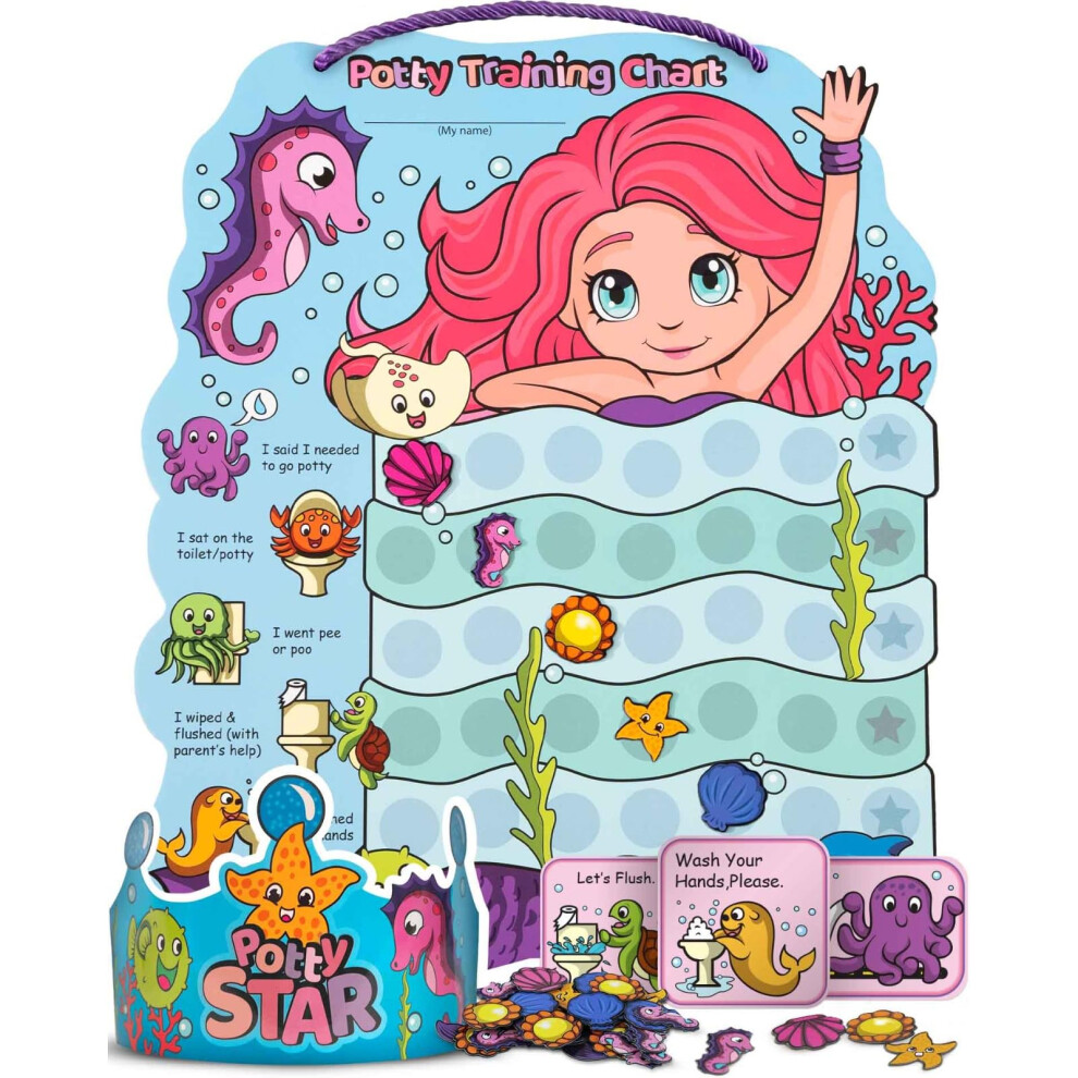 Potty Chart For Toddlers With Mermaid Theme - Magnetic Potty Training Chart With Rewards, Stickers, And Training Tools - Perfect For Toddler Potty Putska