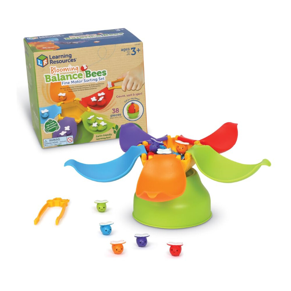 Blooming Balance Bees Fine Motor Sorting Set, Ages 3+, Preschool Learning Activities, Toddler Learning Toys 2-4, Montessori Toys, Sustainable Toys,