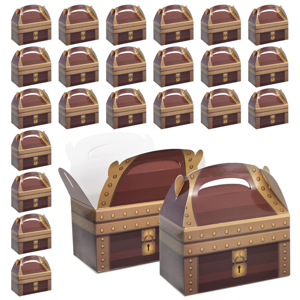 24 Pack Paper Party Favor Boxes, Pirate Theme Treasure Chest Design Goodie Boxes 16cm x 9cm x 10cm