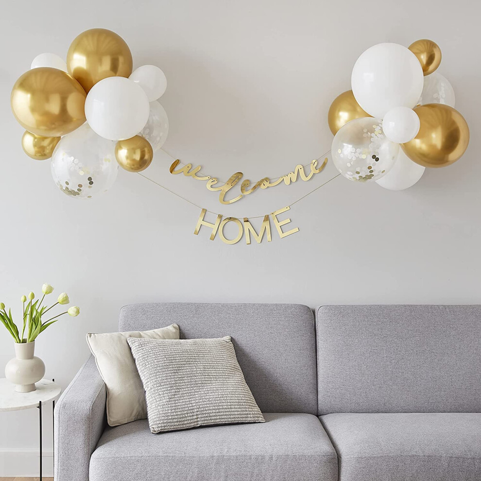 Hello Baby Welcome Home Balloon Banner Bunting Decoration Kit for New Baby Arrival,Gold