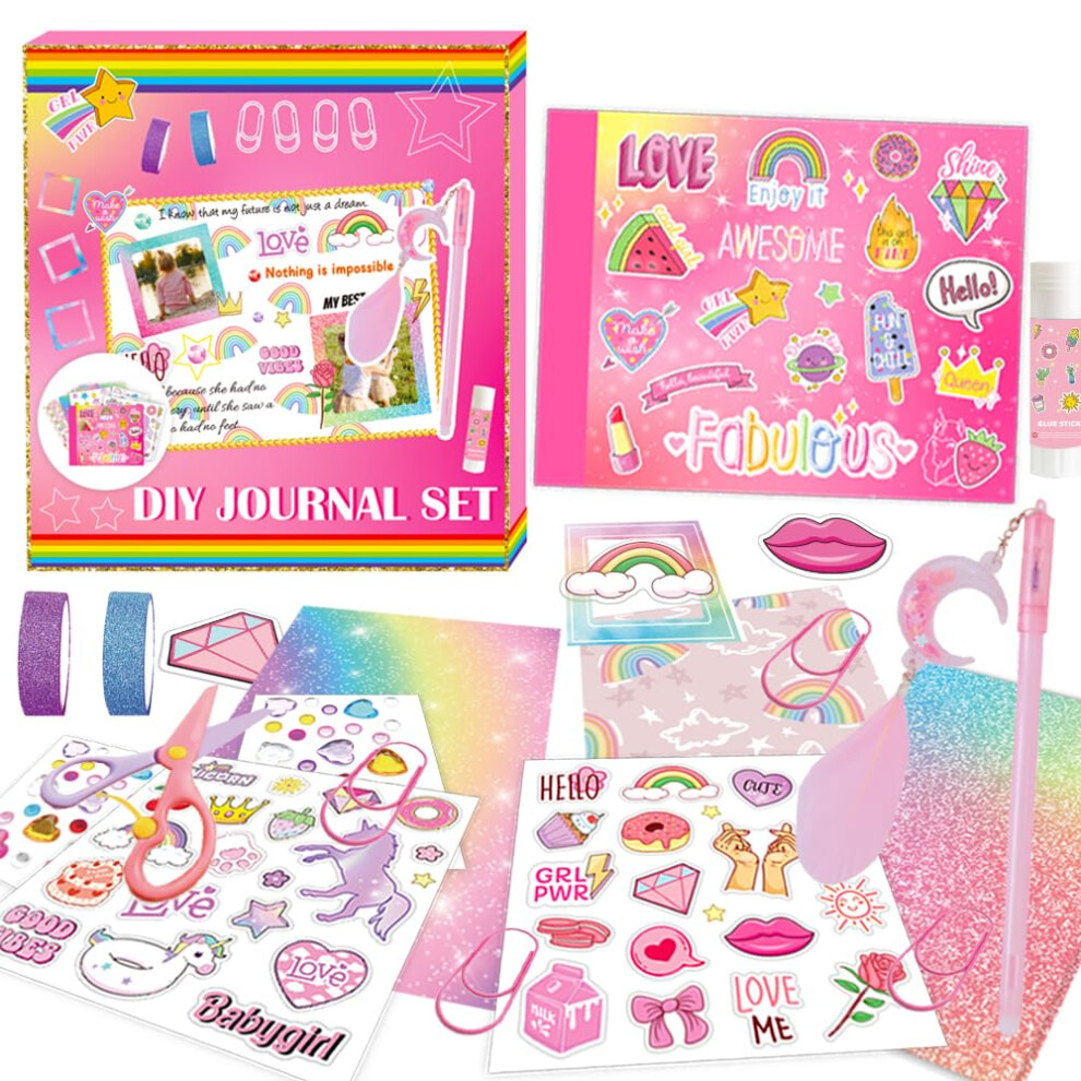 DIY Journal Set for Girls, Art and Craft Kit Travel Journal Set for Kids Ages 6,7,8,10 11 12 Years Oldï¼Scrapbook Kit for Kids Girls Birthday