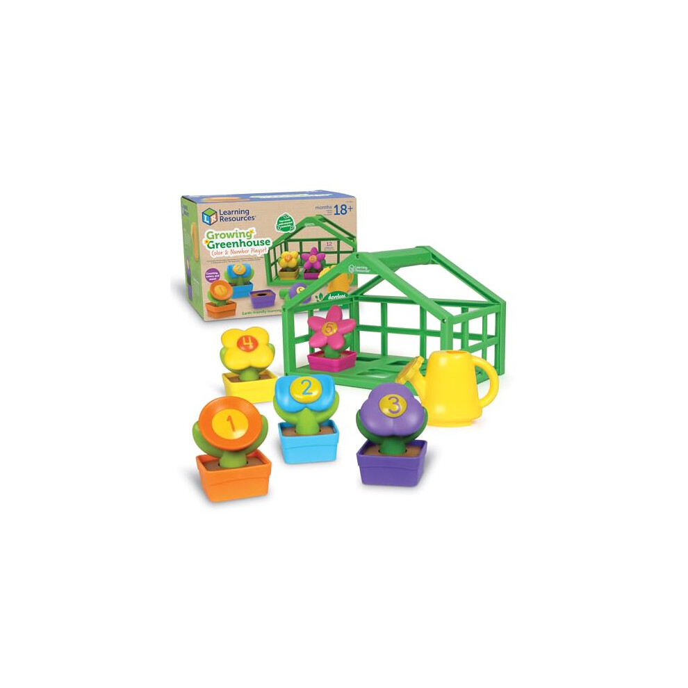 Learning Resources Growing Greenhouse Colour & Number Playset, Ages 18 Months+, Preschool Learning Activities, Toddler Learning Toys 2-4, Montessori Toys, Sustainable