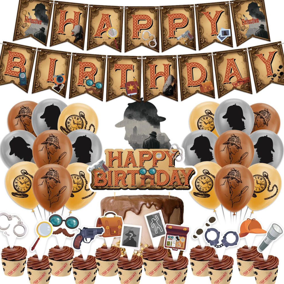 Detective Birthday Decorations Detective Party Supplies Includes Detective Happy Birthday Banner Cupcake Toppers Cake Topper Balloons for 1920s