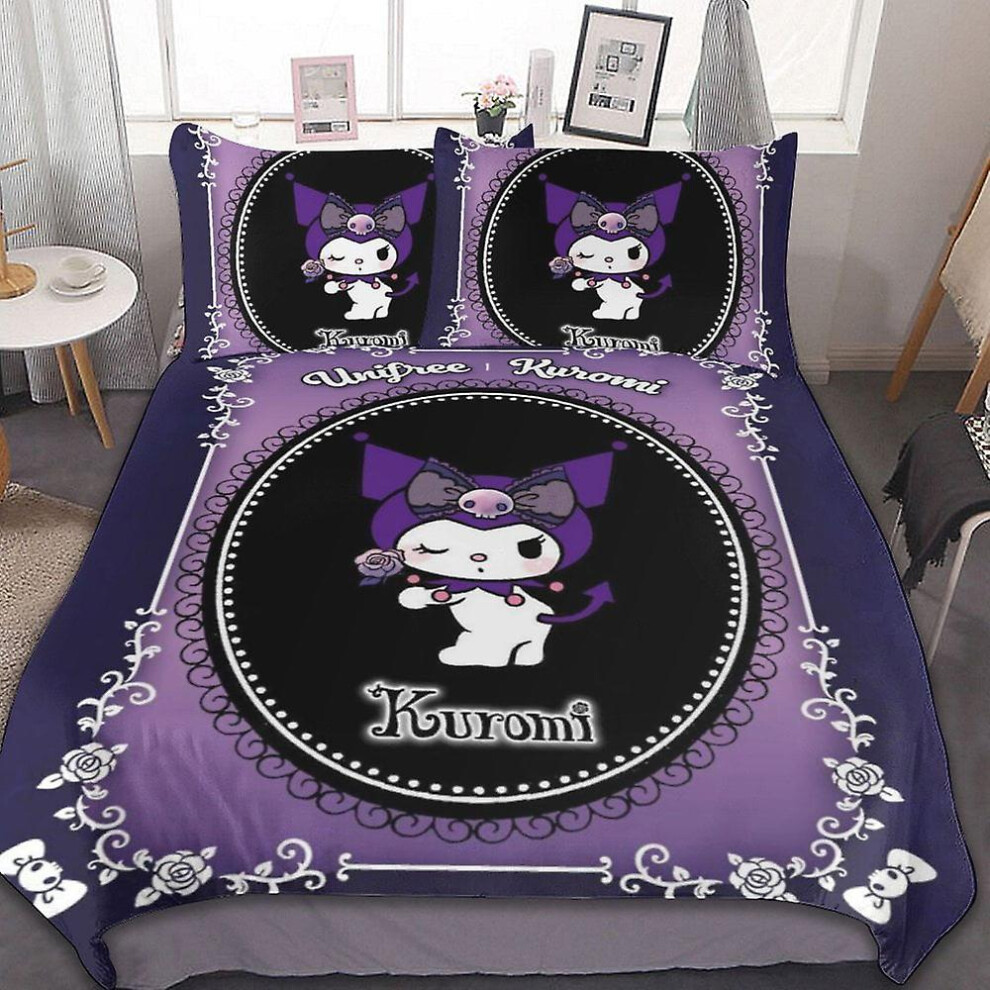 (Style 1, Double 200*200cm) Kuromi Bedding Sets Cute Bed Cover Anime Cartoon 3D Printed Lightweight Room Decor Sets